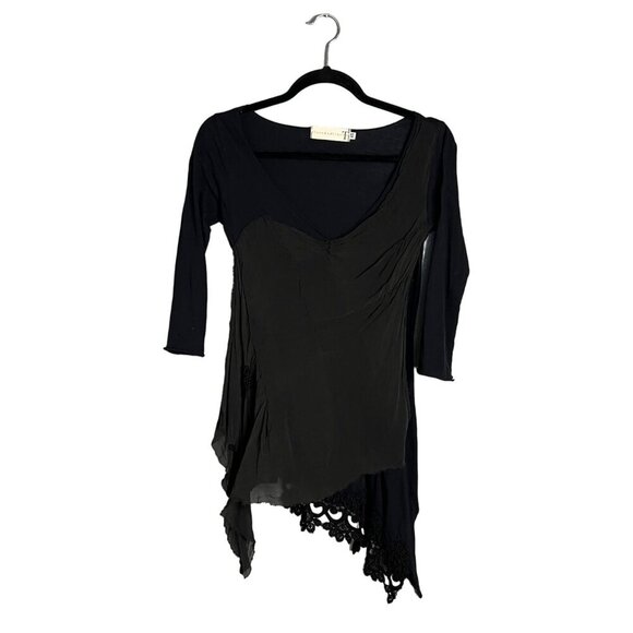 NWOT‎ 4 Love And Liberty 3/4 Sleeve Boho Top Black Asymmetrical Flowy XS - Picture 1 of 9